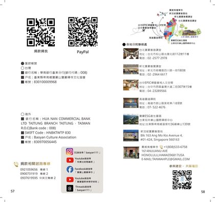 規劃書第 32 跨頁　·　原書 p.57–58　·　匯款帳號／各地分院聯絡處