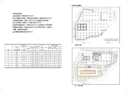法規檢討面積　／　建照申請圖說　·　基礎層平面圖、地下一層平面圖